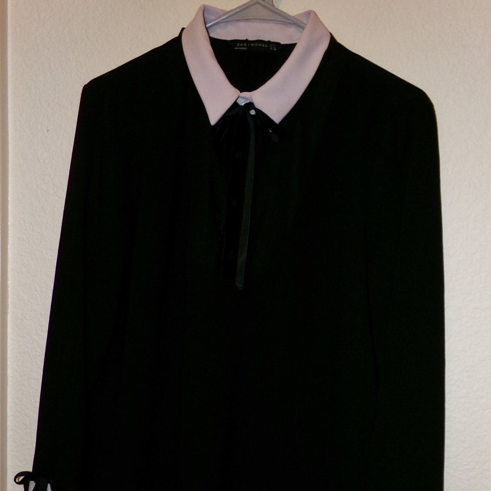 LN, ZARA WOMAN, SIZE L, BLACK/BEIGE, LONG SLEEVE SHIRT DRESS